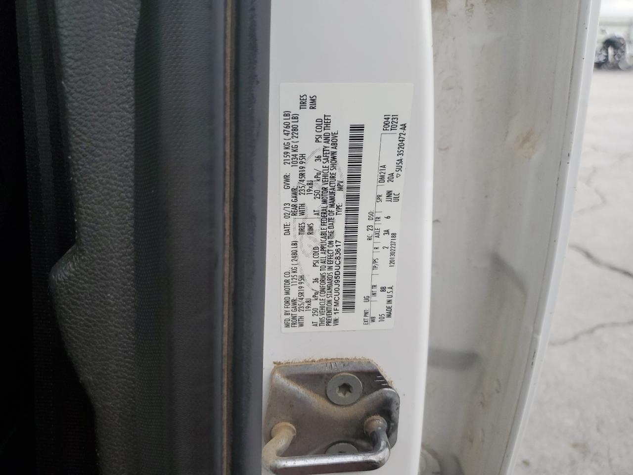 2013 Ford Escape Titanium VIN: 1FMCU0J95DUC83617 Lot: 83855435