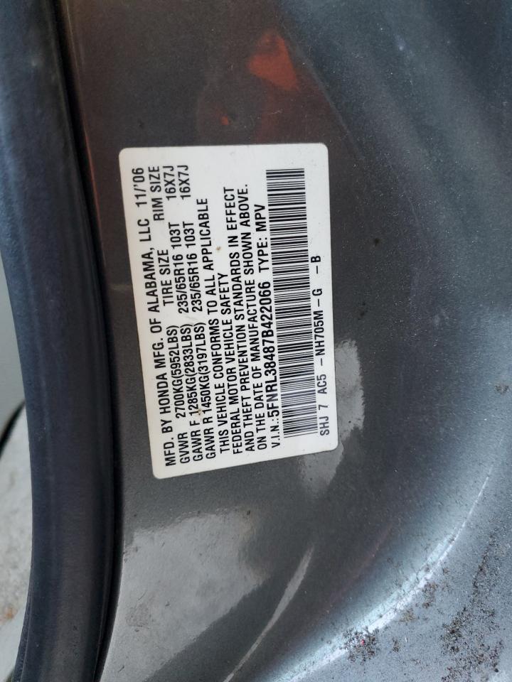 2007 Honda Odyssey Ex VIN: 5FNRL38487B422066 Lot: 81614875