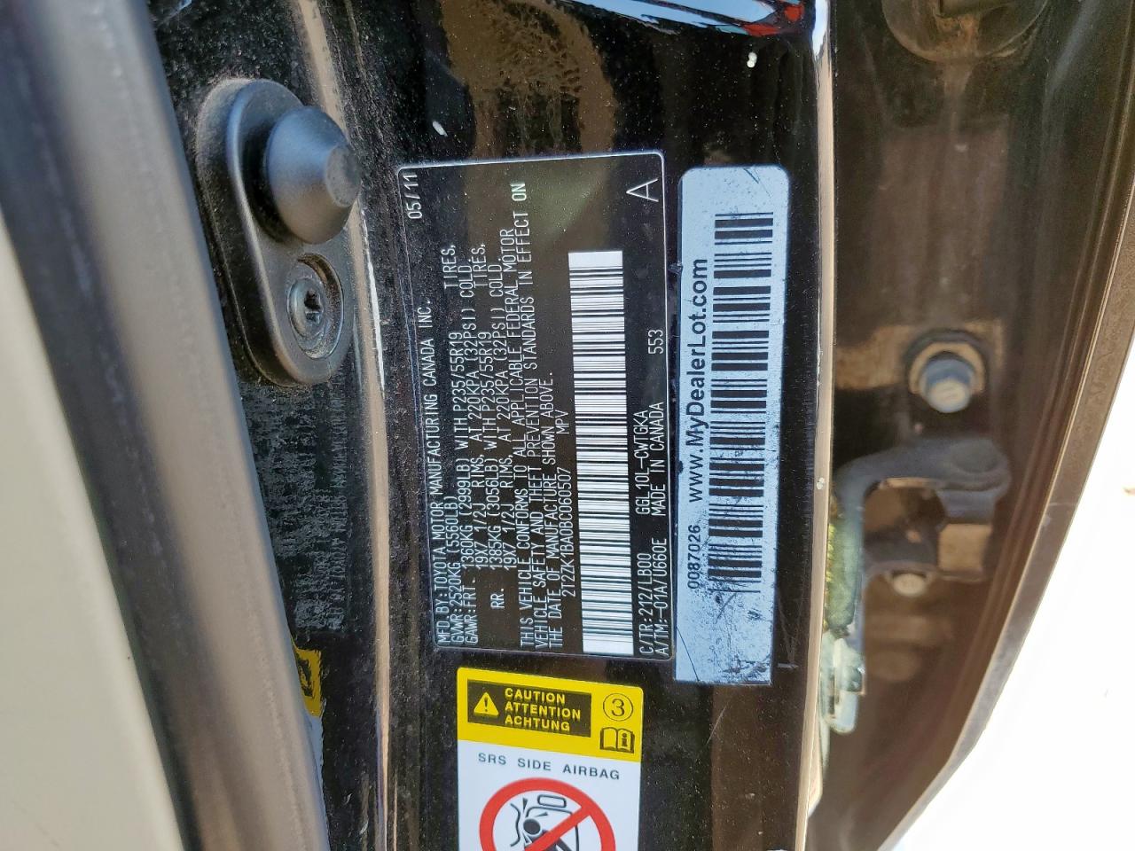 2011 Lexus Rx 350 VIN: 2T2ZK1BA0BC060507 Lot: 80481255