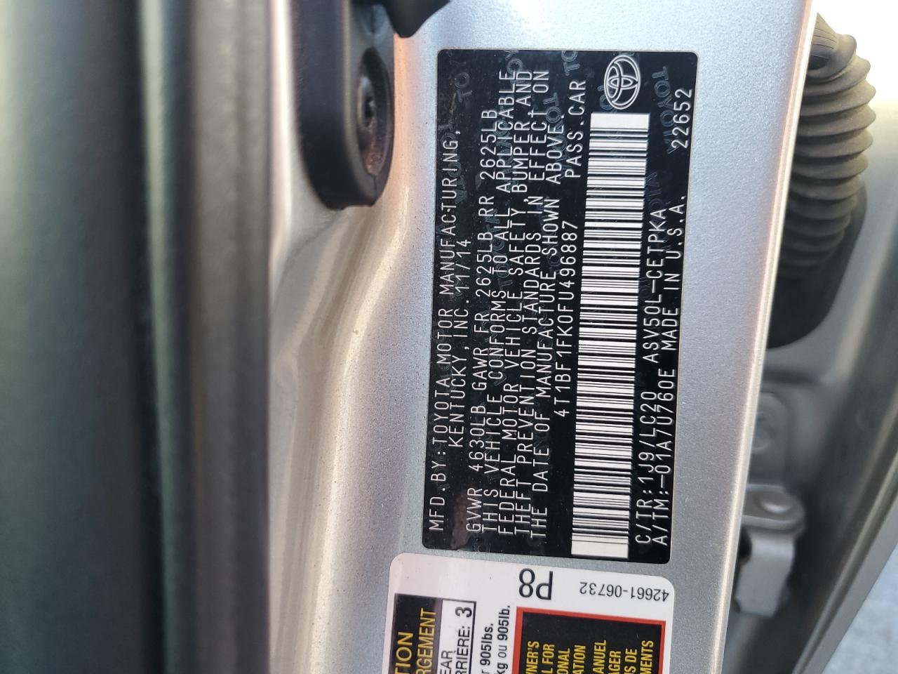 2015 Toyota Camry Le VIN: 4T1BF1FK0FU496887 Lot: 81799295