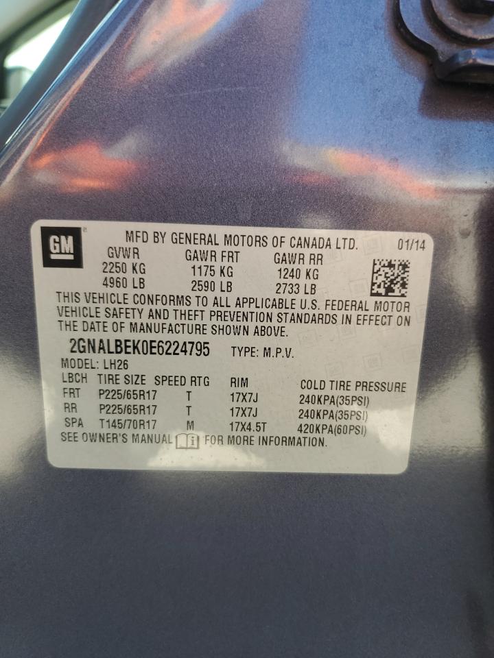 2014 Chevrolet Equinox Lt VIN: 2GNALBEK0E6224795 Lot: 71714895
