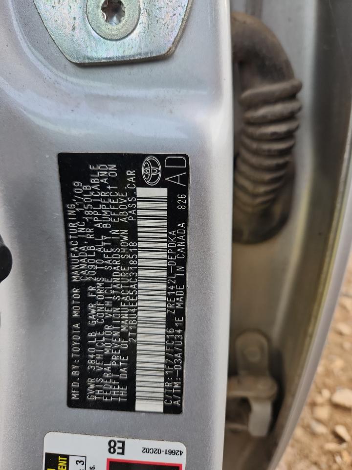 2010 Toyota Corolla Base VIN: 2T1BU4EE5AC318518 Lot: 81725515