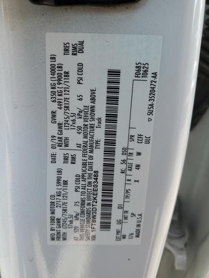 2019 Ford F350 Super Duty VIN: 1FT8W3DT2KEE03488 Lot: 93352505