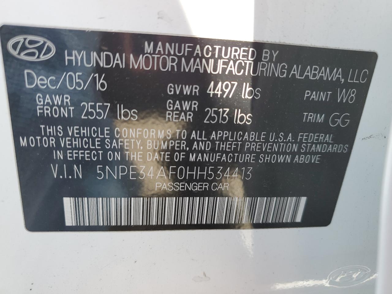 2017 Hyundai Sonata Sport VIN: 5NPE34AF0HH534413 Lot: 80492175