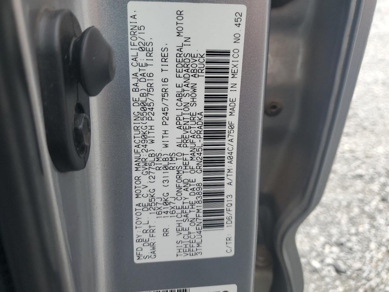 2015 Toyota Tacoma Double Cab VIN: 3TMLU4EN7FM183898 Lot: 80903455