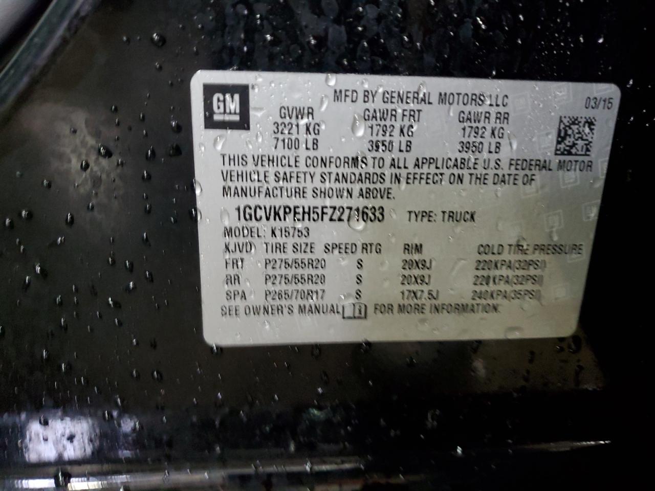2015 Chevrolet Silverado K1500 VIN: 1GCVKPEH5FZ271633 Lot: 71459545