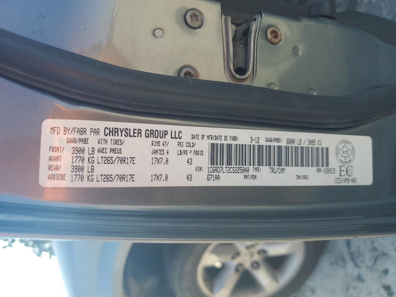 2012 Dodge Ram 1500 Slt VIN: 1C6RD7LT2CS225840 Lot: 81658645