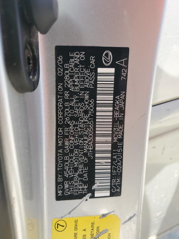 2006 Lexus Es 330 VIN: JTHBA30G565175066 Lot: 71461635