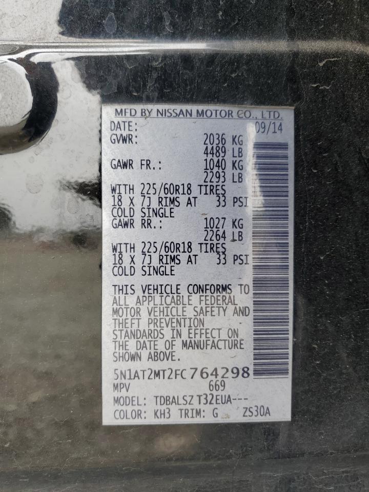 2015 Nissan Rogue S VIN: 5N1AT2MT2FC764298 Lot: 84059685