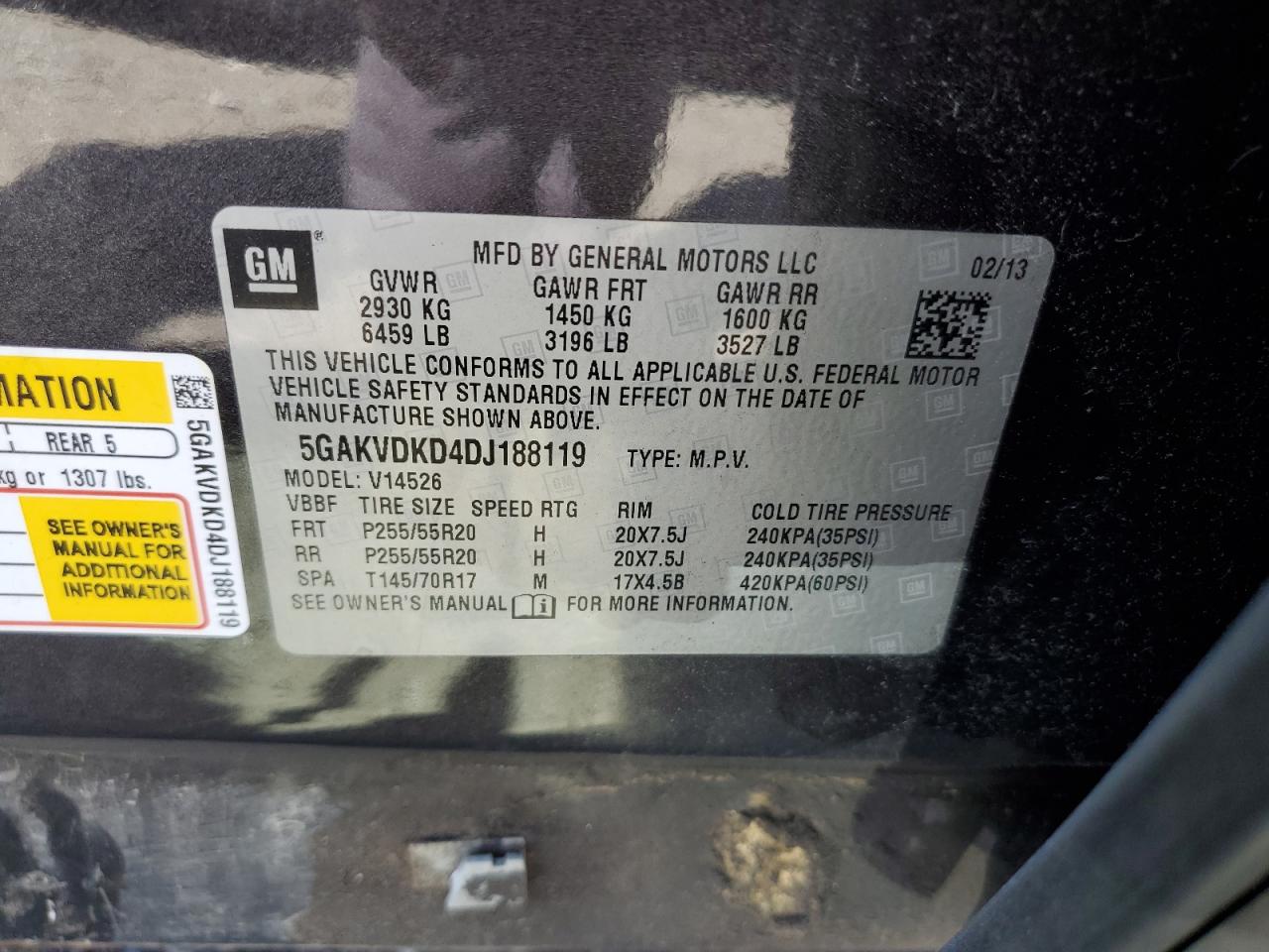 2013 Buick Enclave VIN: 5GAKVDKD4DJ188119 Lot: 71048485