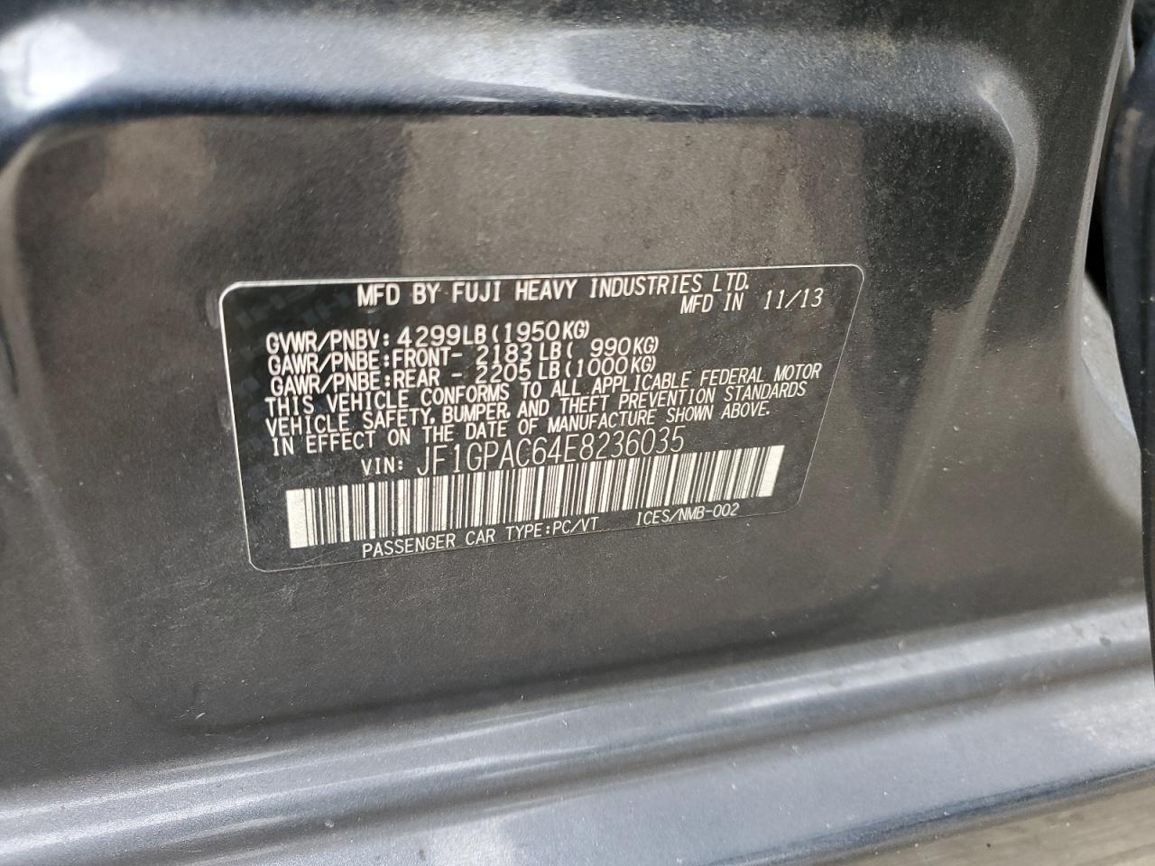 2014 Subaru Impreza Premium VIN: JF1GPAC64E8236035 Lot: 82143615