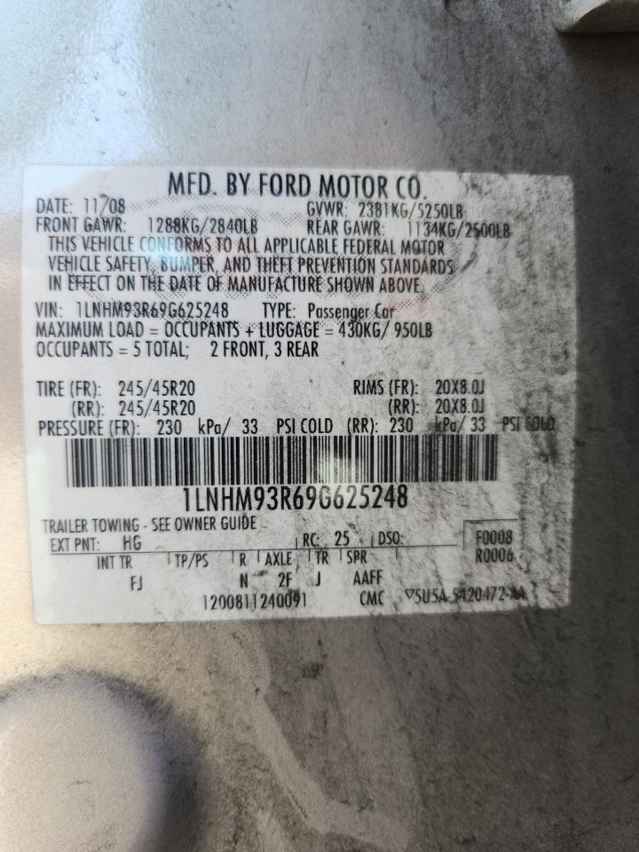 2009 Lincoln Mks VIN: 1LNHM93R69G625248 Lot: 82101285