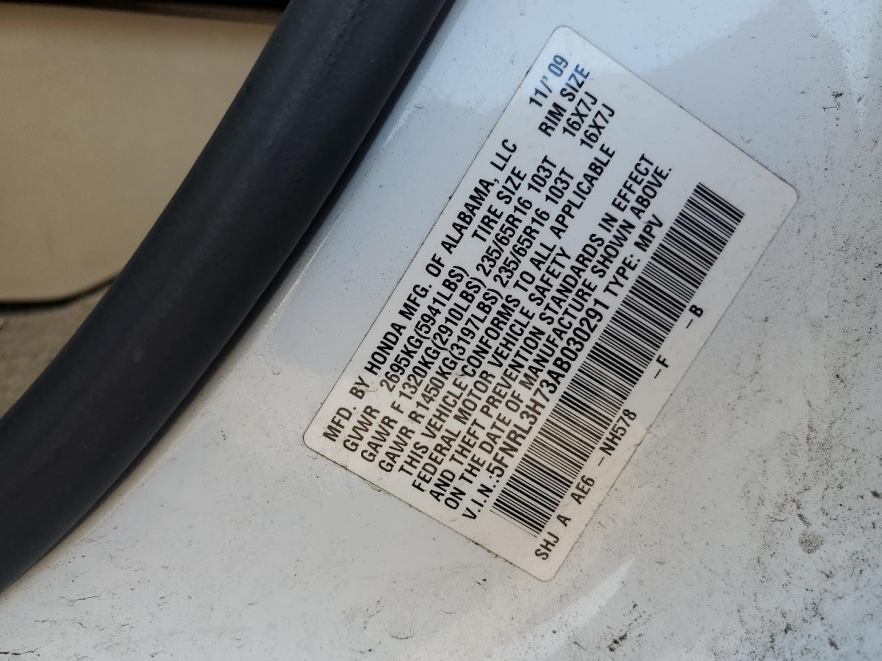 2010 Honda Odyssey Exl VIN: 5FNRL3H73AB030291 Lot: 71659595