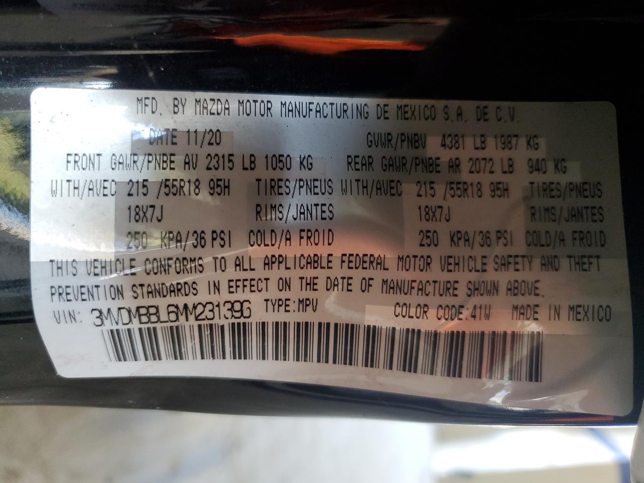 2021 Mazda Cx-30 Select VIN: 3MVDMBBL6MM231396 Lot: 80556135