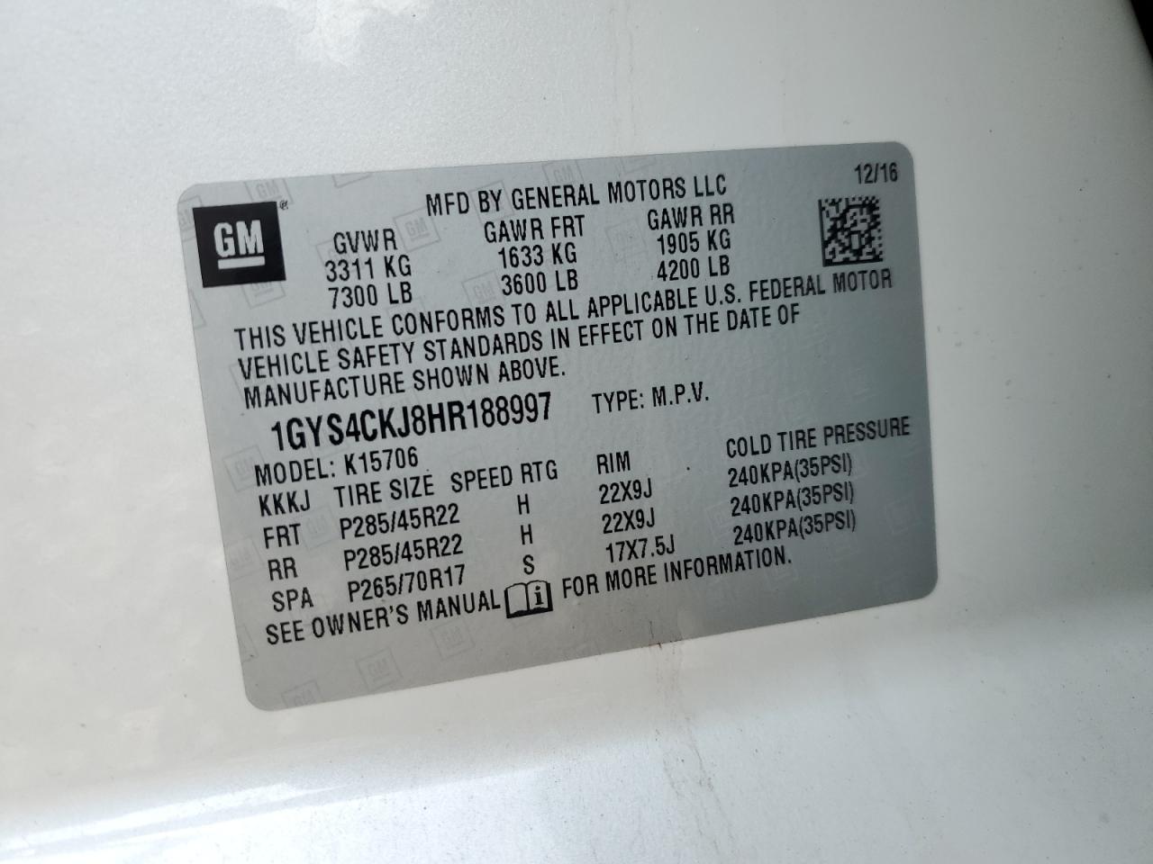 2017 Cadillac Escalade Premium Luxury VIN: 1GYS4CKJ8HR188997 Lot: 71704865