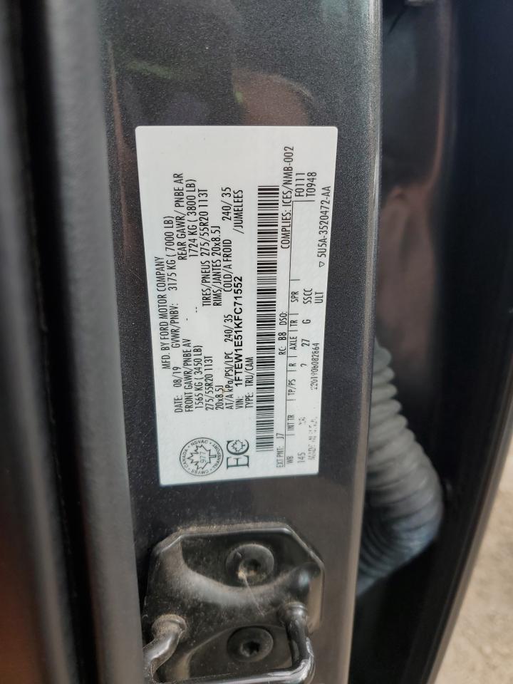 2019 Ford F150 Supercrew VIN: 1FTEW1E51KFC71552 Lot: 71800385