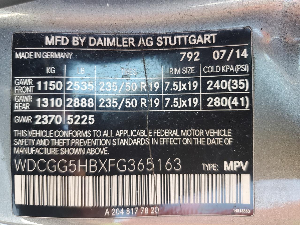 2015 Mercedes-Benz Glk 350 VIN: WDCGG5HBXFG365163 Lot: 84006895