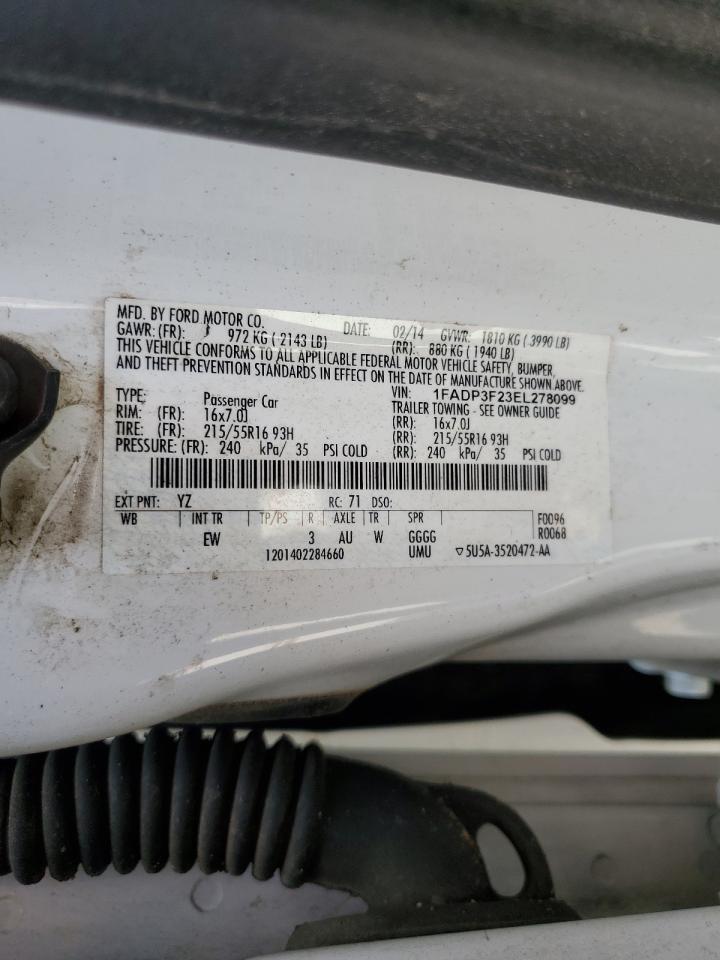 2014 Ford Focus Se VIN: 1FADP3F23EL278099 Lot: 71964835