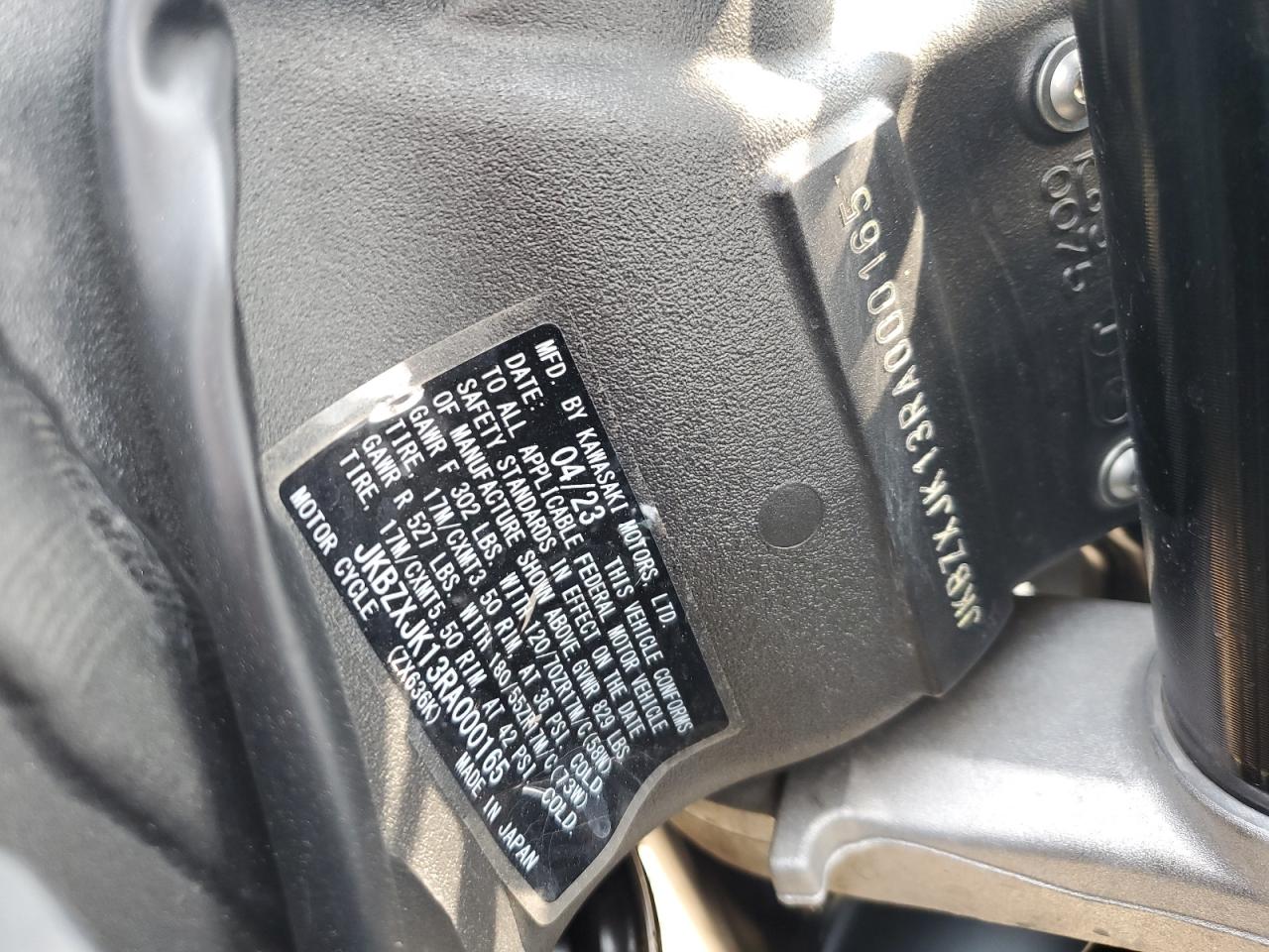 2024 Kawasaki Zx636 K VIN: JKBZXJK13RA000165 Lot: 71928995