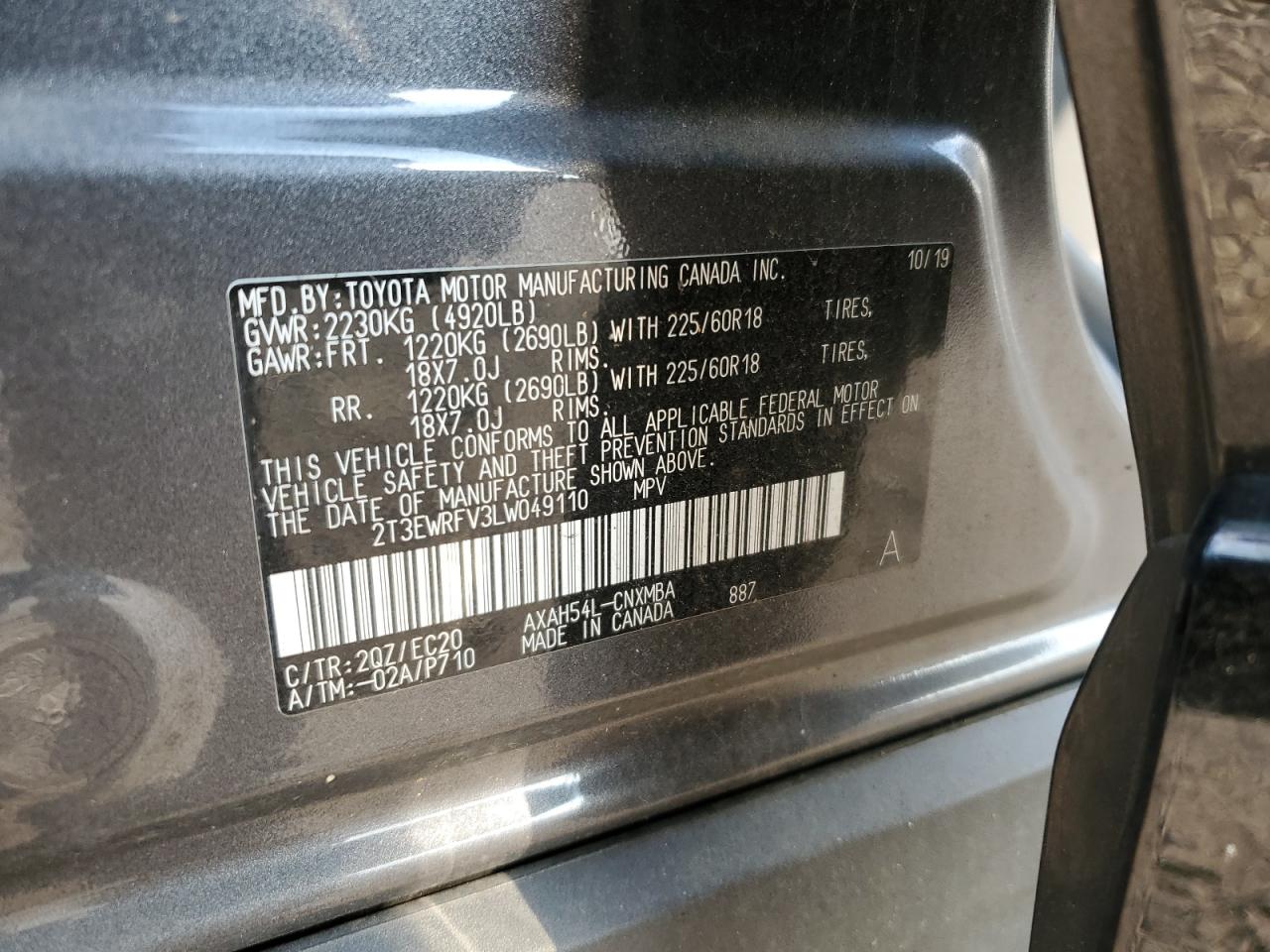 2020 Toyota Rav4 Xse VIN: 2T3EWRFV3LW049110 Lot: 71548695