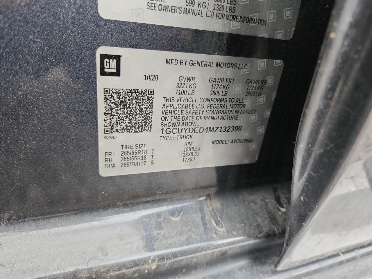 2021 Chevrolet Silverado K1500 Lt VIN: 1GCUYDED4MZ132399 Lot: 81305115