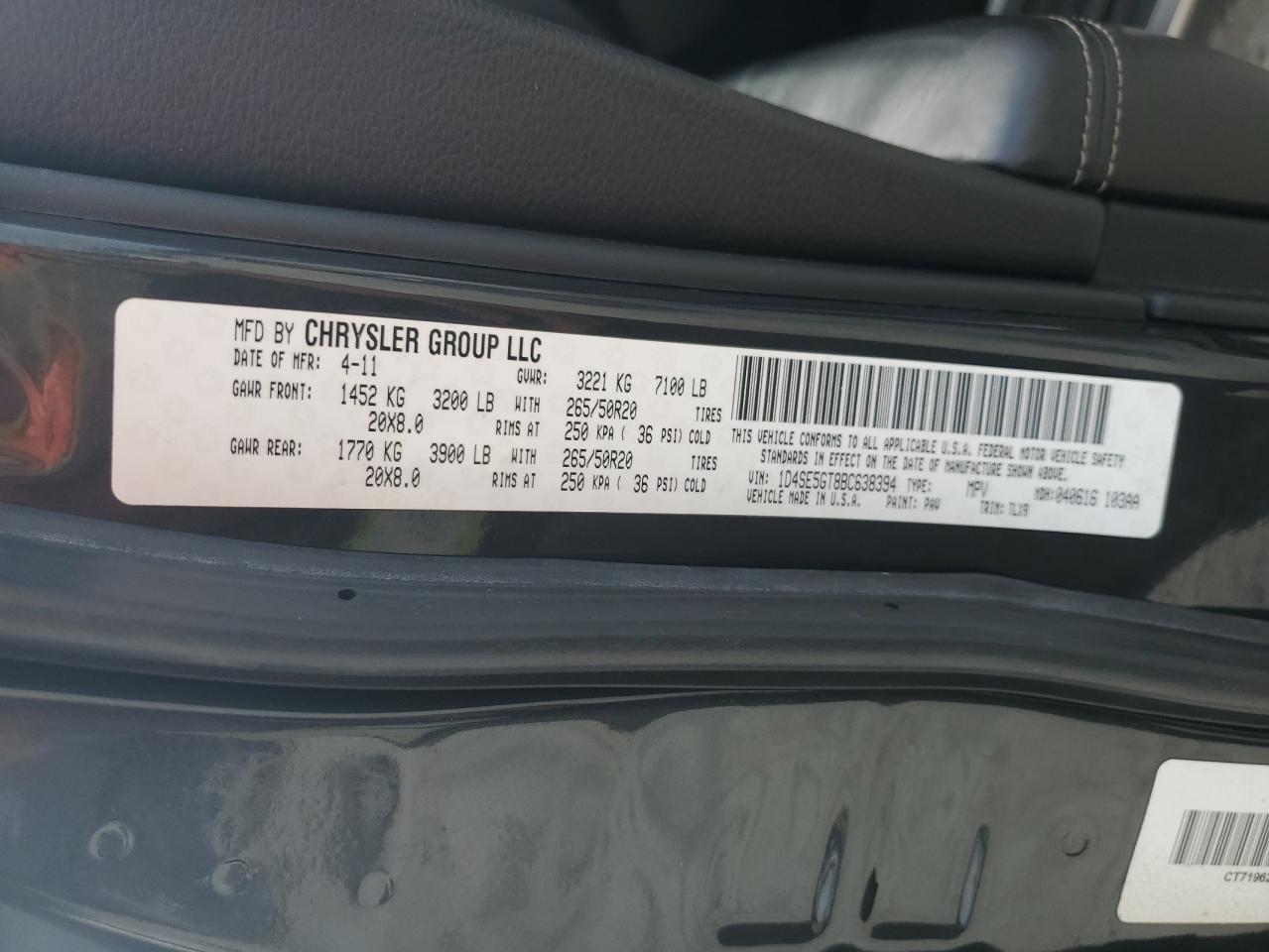 2011 Dodge Durango Citadel VIN: 1D4SE5GT8BC638394 Lot: 80751735