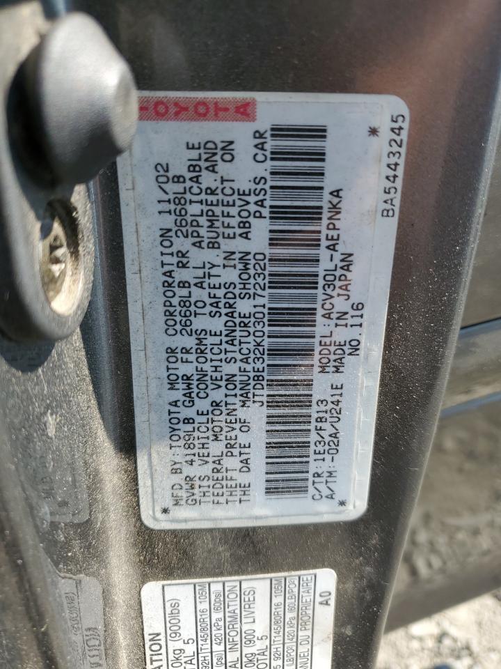 2003 Toyota Camry Le VIN: JTDBE32K030172320 Lot: 81696625