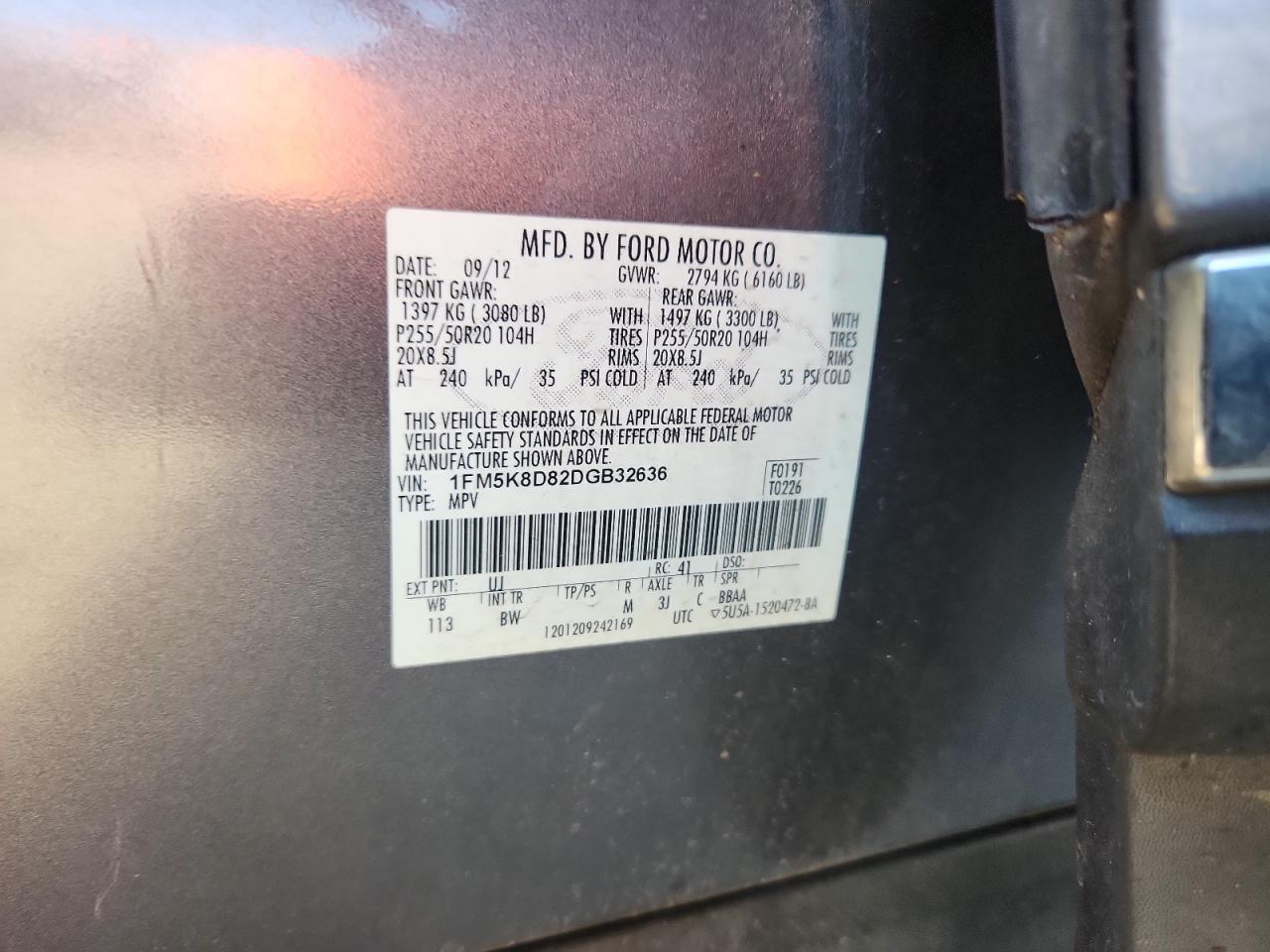 2013 Ford Explorer Xlt VIN: 1FM5K8D82DGB32636 Lot: 80248795