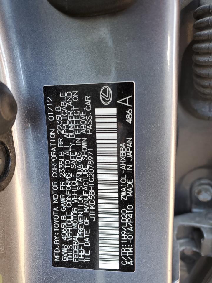 2012 Lexus Ct 200 VIN: JTHKD5BH1C2078971 Lot: 81266705