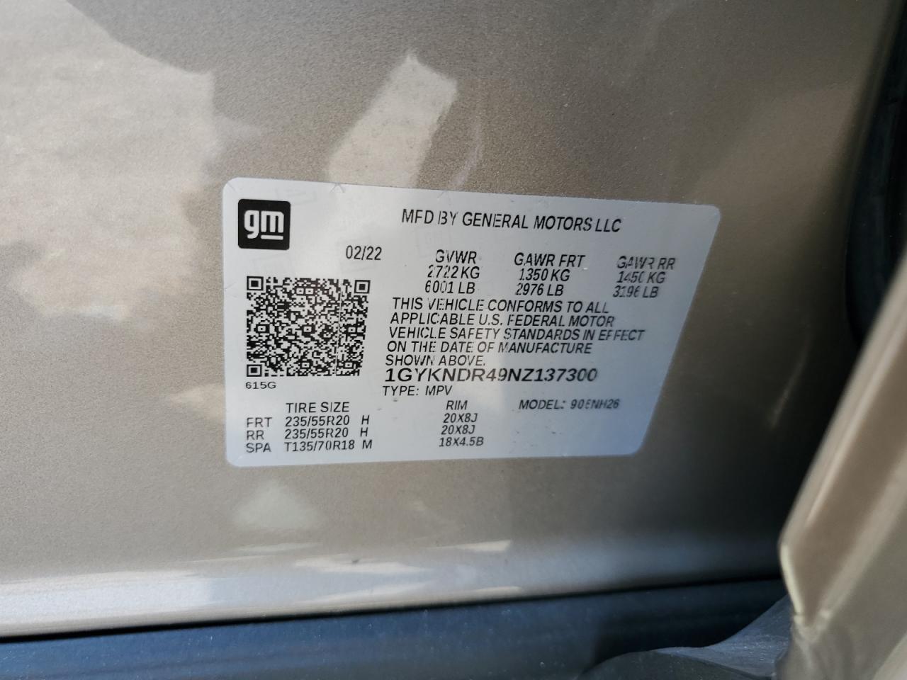 2022 Cadillac Xt5 Premium Luxury VIN: 1GYKNDR49NZ137300 Lot: 71392045