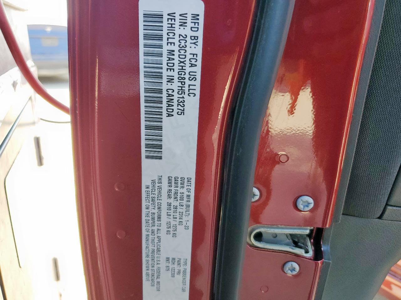 2023 Dodge Charger Gt VIN: 2C3CDXHG8PH513275 Lot: 71703935