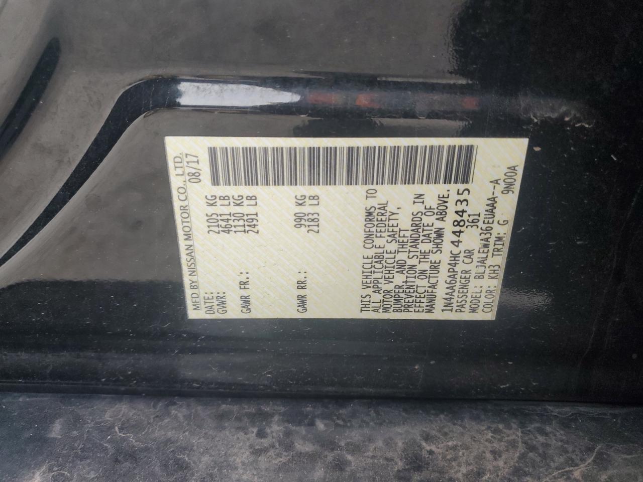 2017 Nissan Maxima 3.5S VIN: 1N4AA6AP4HC448435 Lot: 80315175