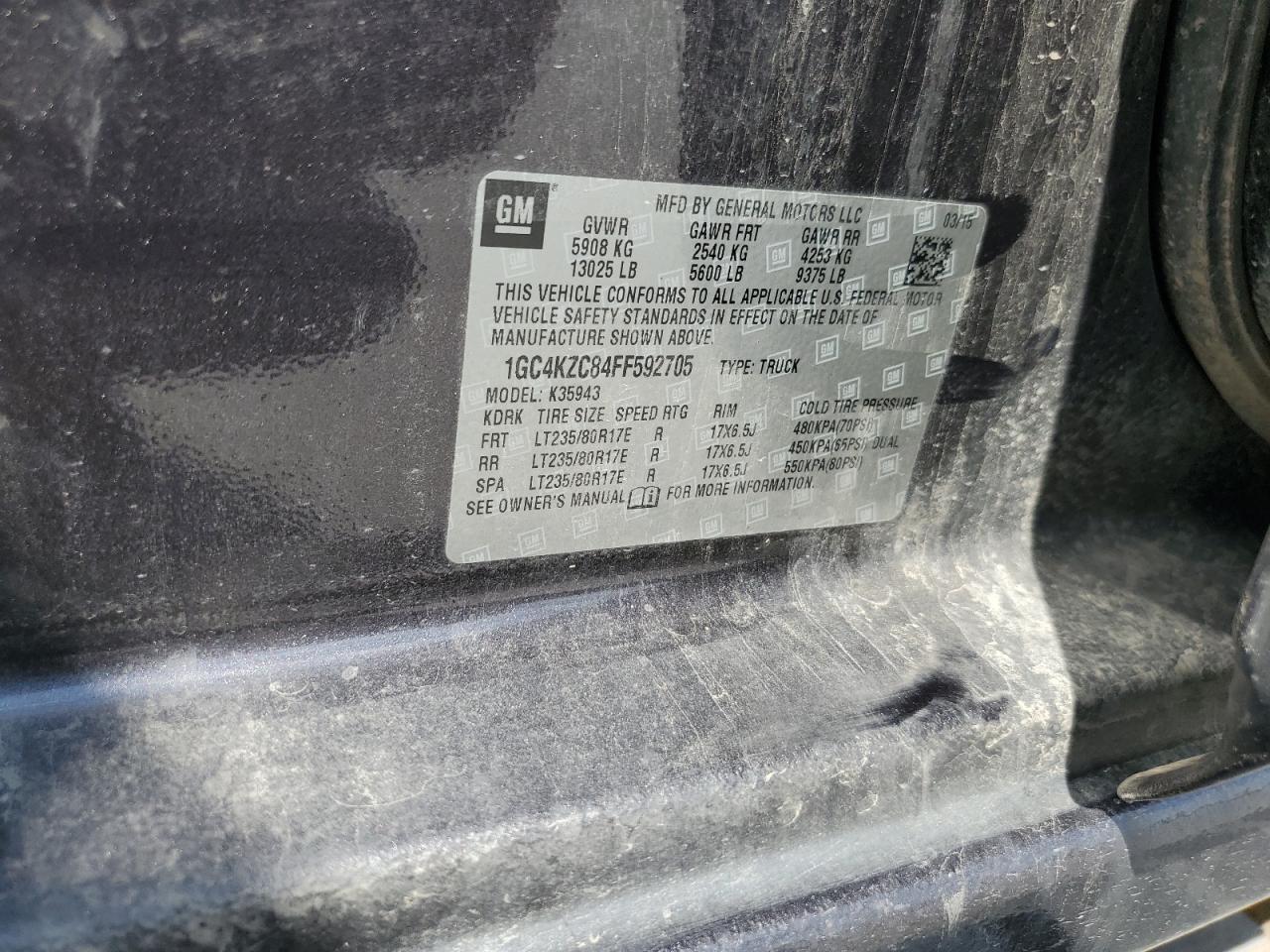 2015 Chevrolet Silverado K3500 Lt VIN: 1GC4KZC84FF592705 Lot: 82124405