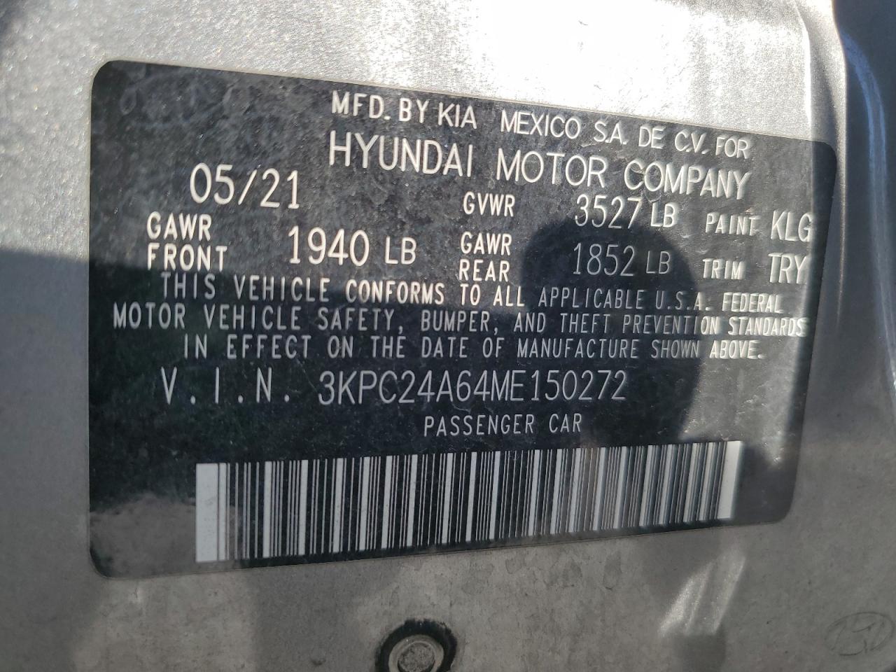 2021 Hyundai Accent Se VIN: 3KPC24A64ME150272 Lot: 80135125