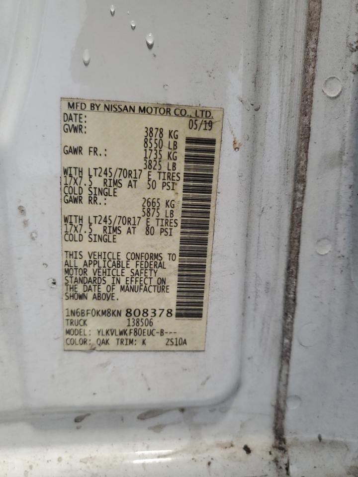 2019 Nissan Nv 1500 S VIN: 1N6BF0KM8KN808378 Lot: 84167975