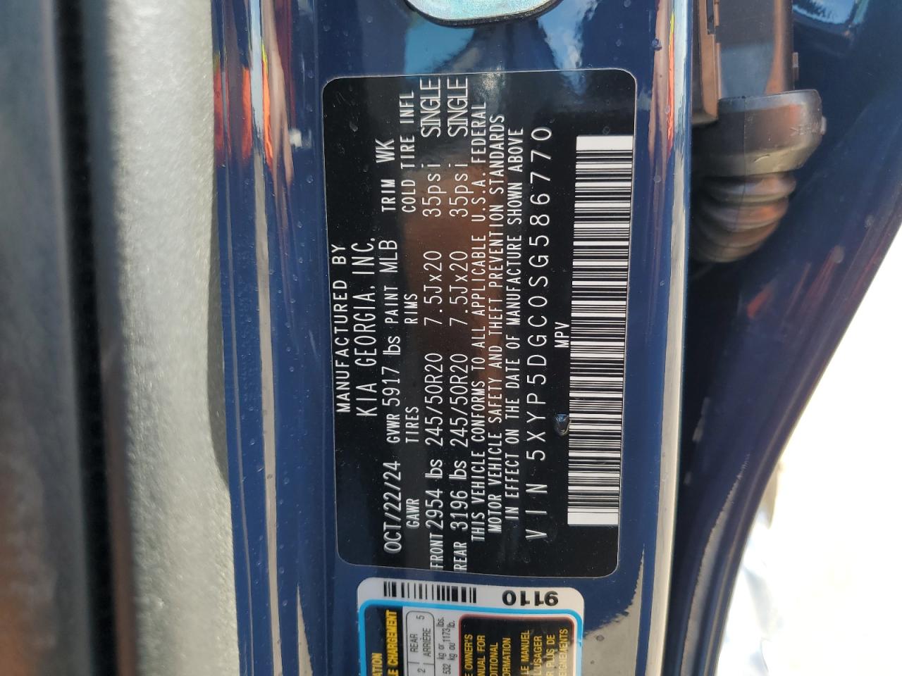 2025 Kia Telluride Sx VIN: 5XYP5DGC0SG586770 Lot: 71304765