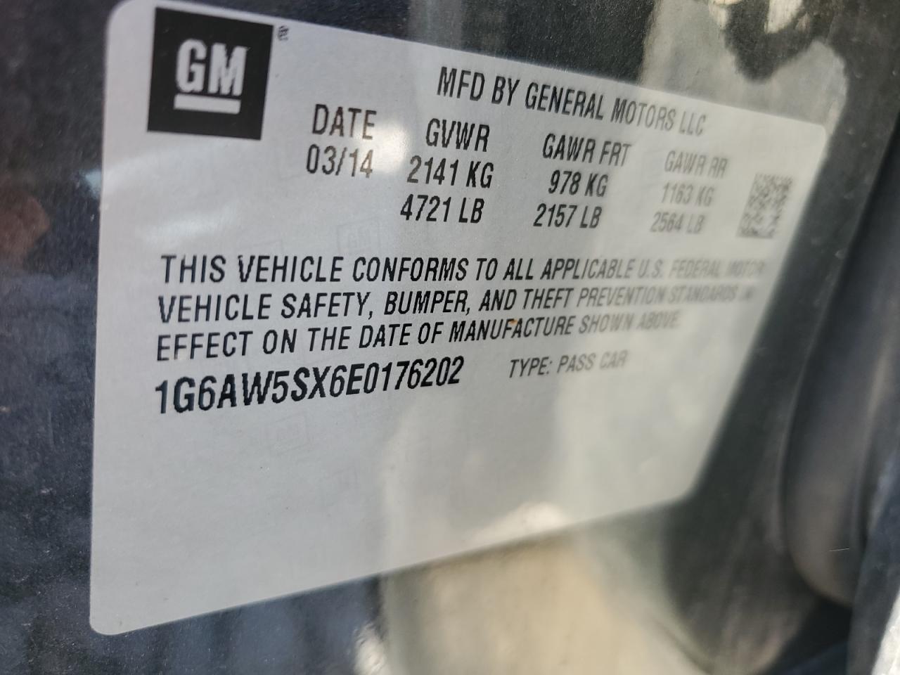 2014 Cadillac Cts VIN: 1G6AW5SX6E0176202 Lot: 83859245