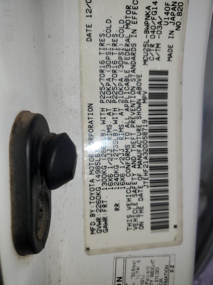 2002 Toyota Highlander Limited VIN: 058719 Lot: 84877425