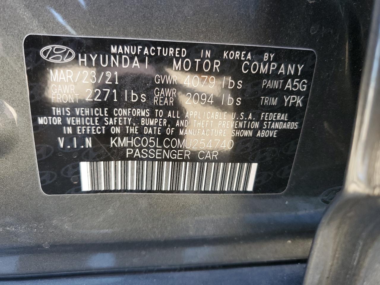 2021 Hyundai Ioniq Limited VIN: KMHC05LC0MU254740 Lot: 80750255