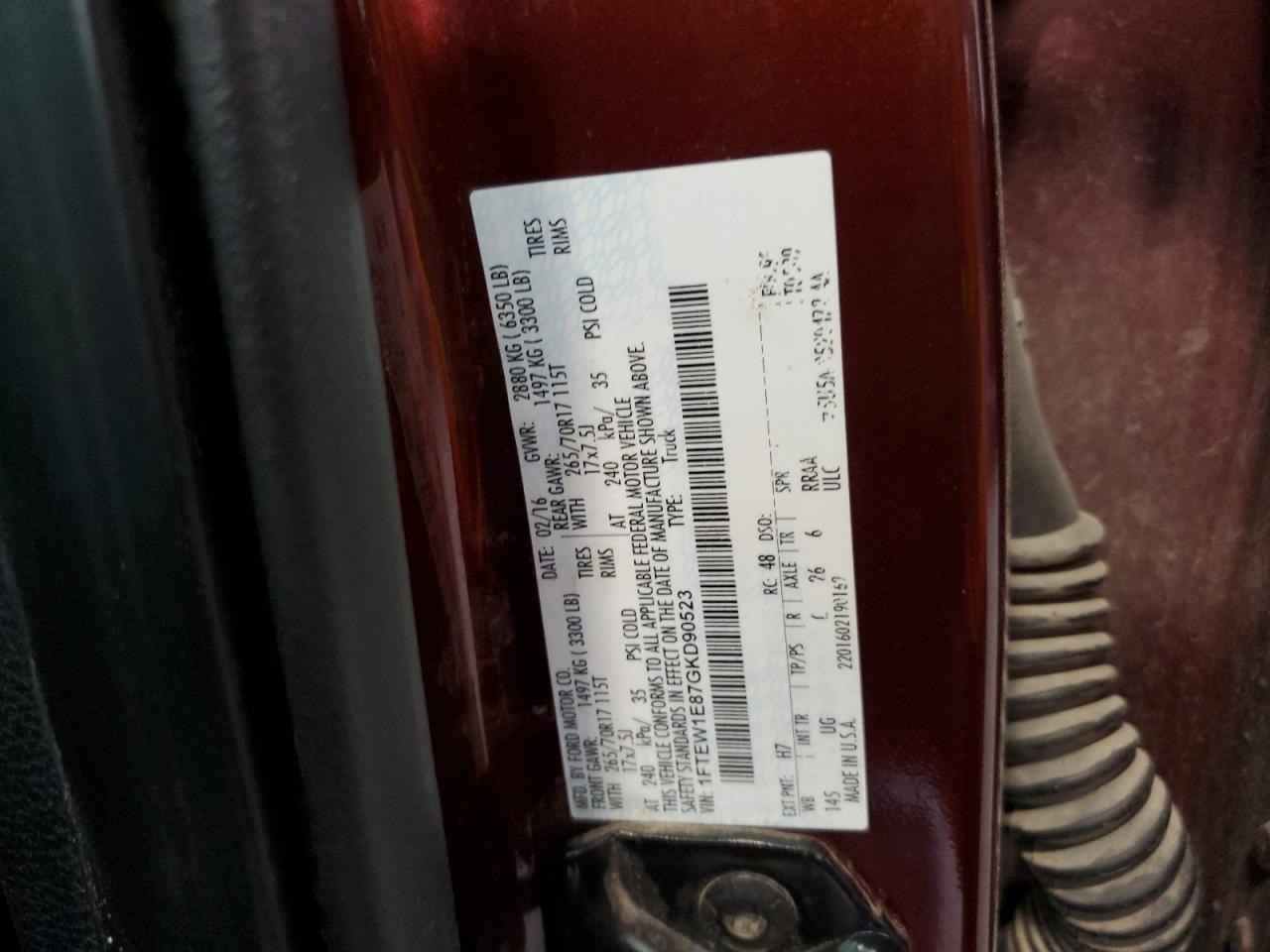 2016 Ford F150 Supercrew VIN: 1FTEW1E87GKD90523 Lot: 71447625