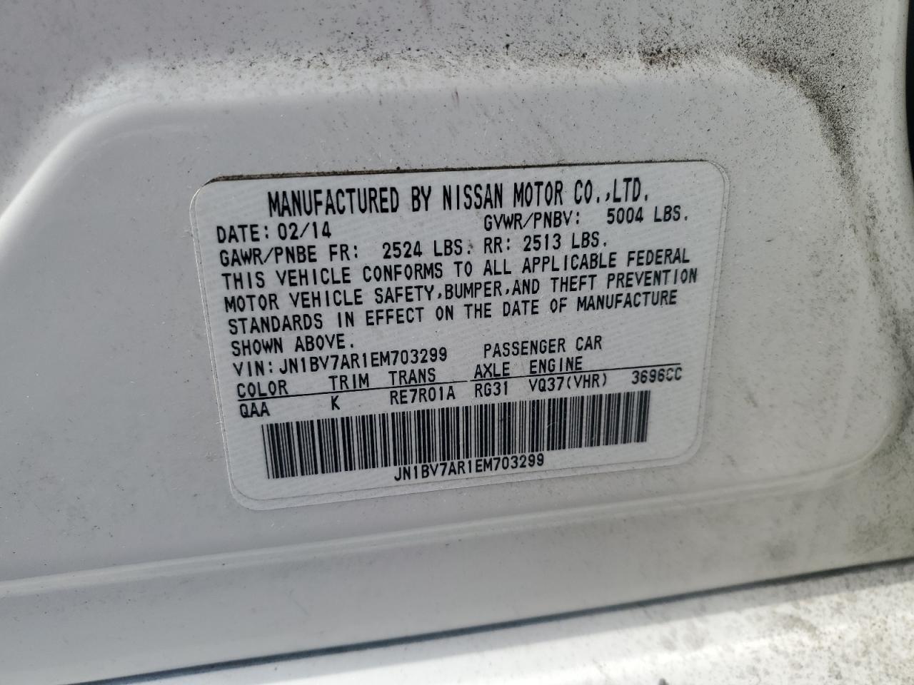 2014 Infiniti Q50 Base VIN: JN1BV7AR1EM703299 Lot: 84544035