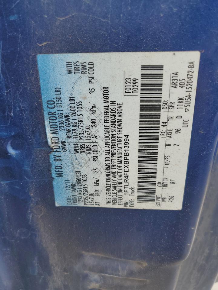 2011 Ford Ranger Super Cab VIN: 1FTLR4FEXBPB13994 Lot: 81637275