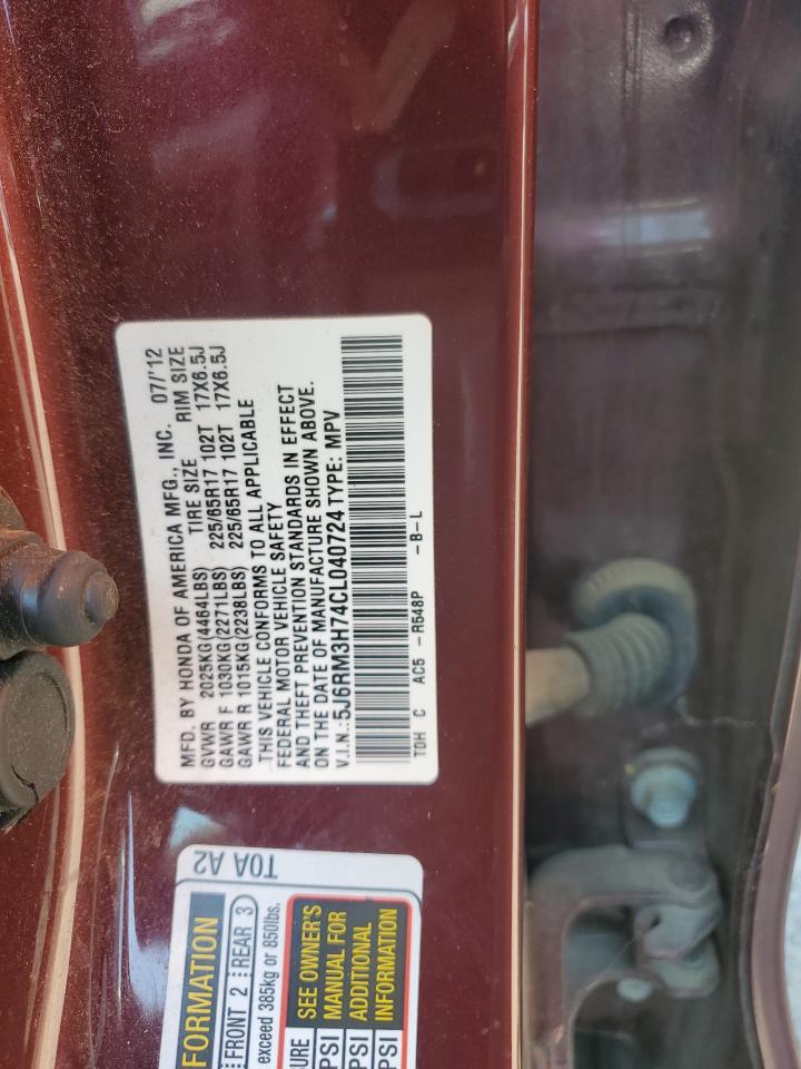 2013 Honda Cr-V Exl VIN: 5J6RM3H74CL040724 Lot: 70732335