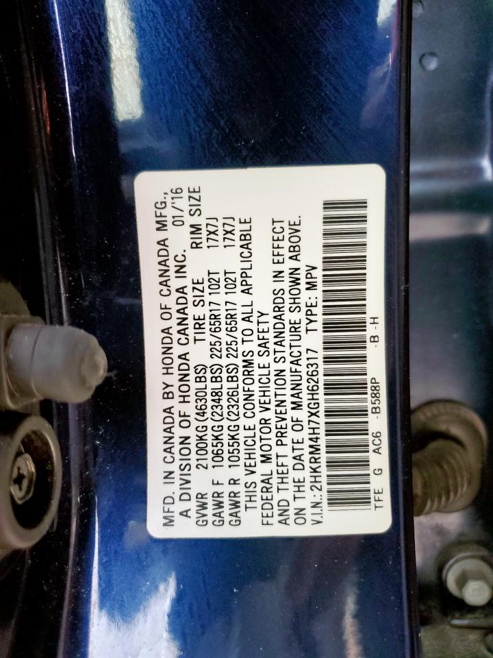 2016 Honda Cr-V Exl VIN: 2HKRM4H7XGH626317 Lot: 82081345