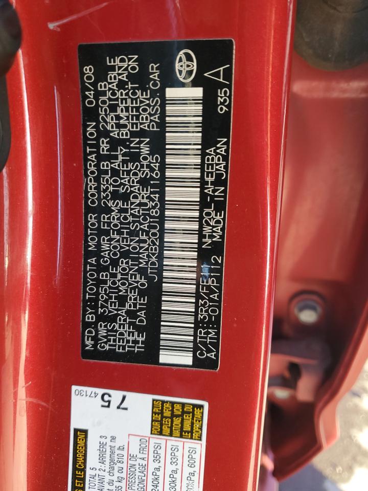 2008 Toyota Prius VIN: JTDKB20U183411645 Lot: 81389305