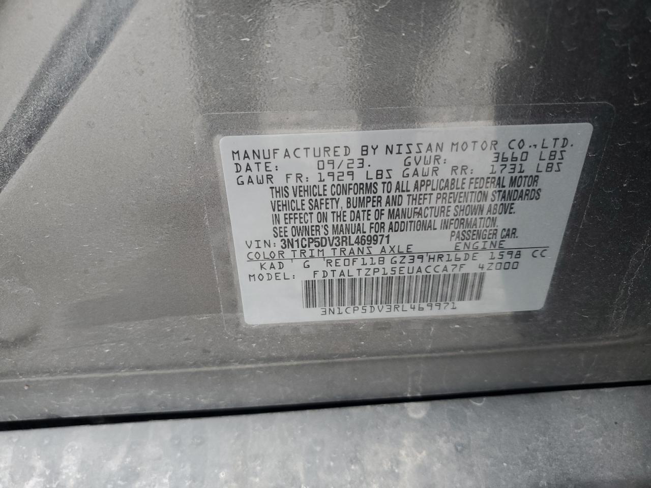 2024 Nissan Kicks Sr VIN: 3N1CP5DV3RL469971 Lot: 72063165