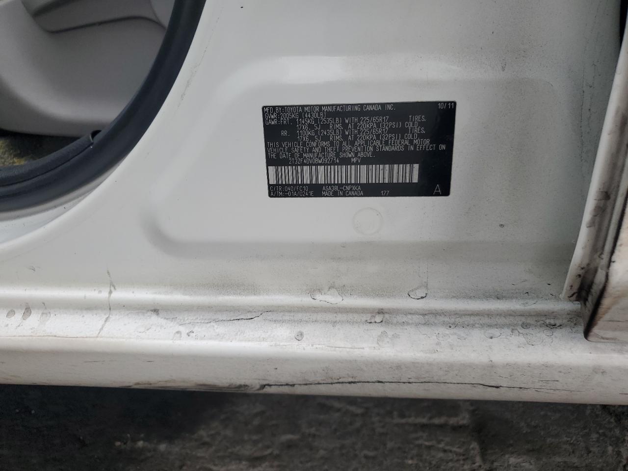 2011 Toyota Rav4 VIN: 2T3ZF4DV0BW092714 Lot: 81809355