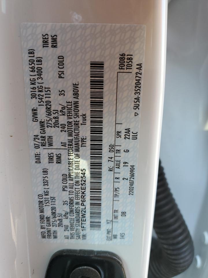 2024 Ford F150 Stx VIN: 1FTEW2LP6RKE52545 Lot: 70222975