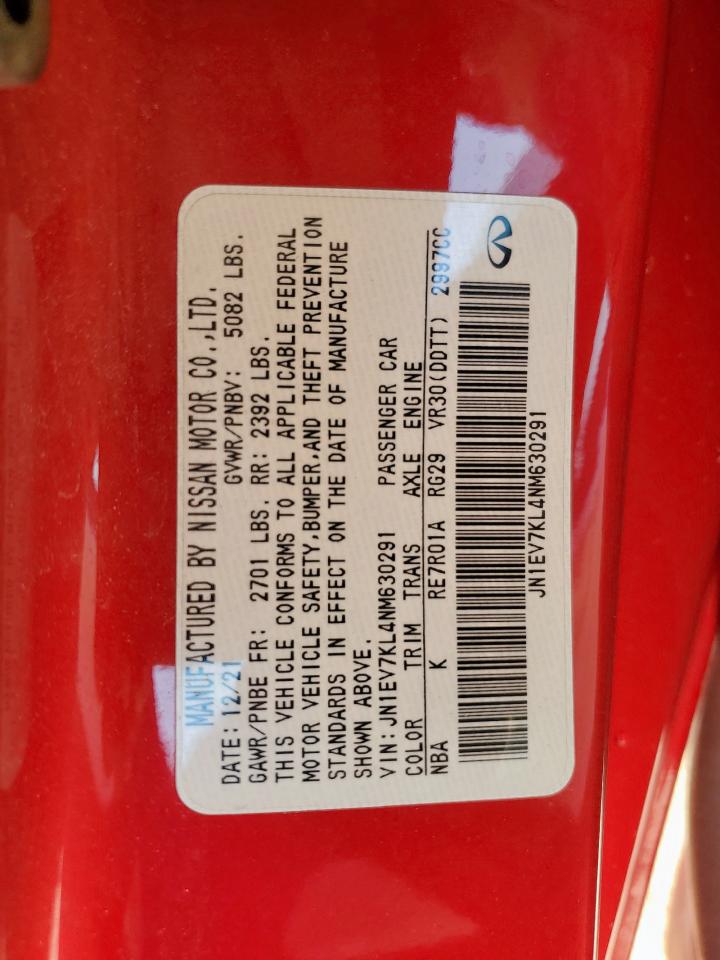 2022 Infiniti Q60 Luxe VIN: JN1EV7KL4NM630291 Lot: 80142405