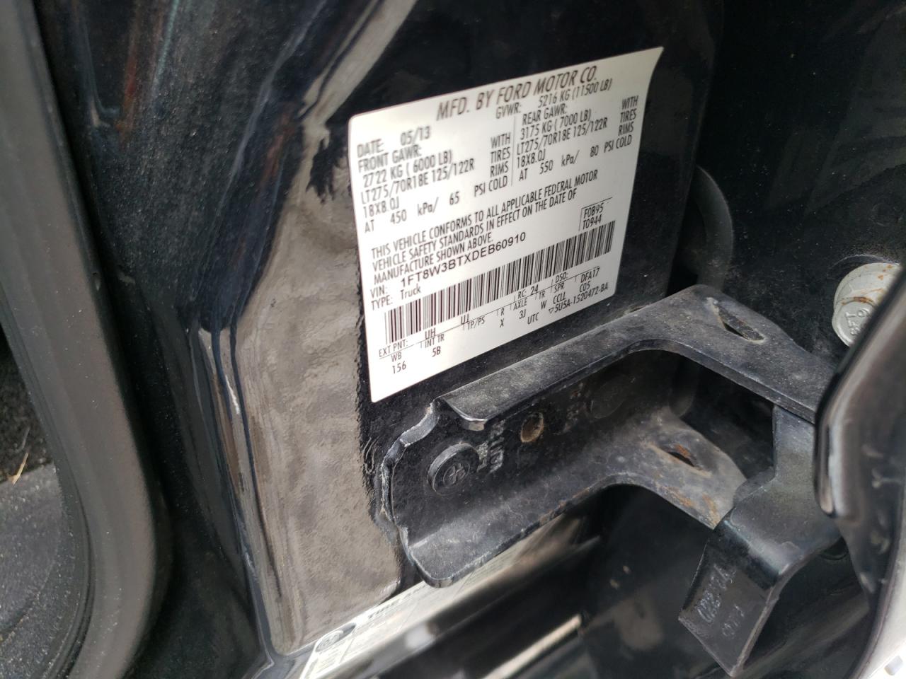 2013 Ford F350 Super Duty VIN: 1FT8W3BTXDEB60910 Lot: 82096185